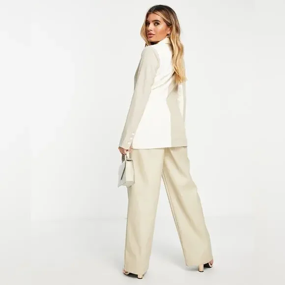 4th & Reckless Panel Color Block Blazer Size Small Two Tone Beige Ecru Career - Picture 3 of 11